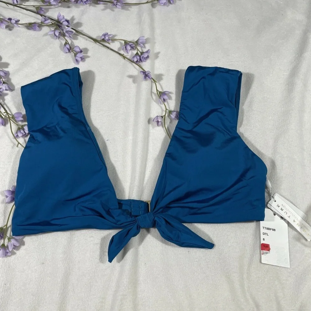 NWT Trina Turk Getaway Front Knot Bikini Top in Dark‎ Teal [size 8 ]